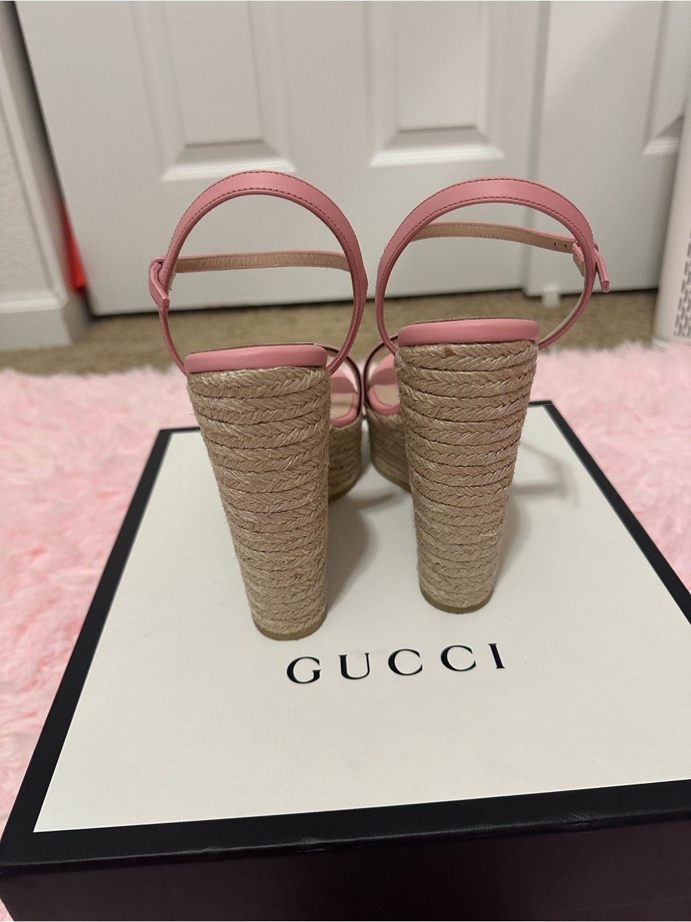 Gucci Pink Leather Platform Espadrille Heels with Double G - Picture 4 of 7